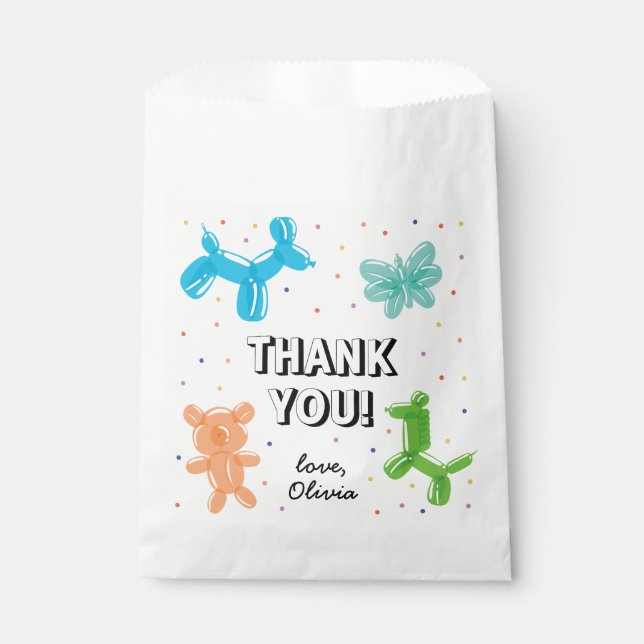 Colourful Balloon Animals Birthday Party Thank You Favour Bags (Front)