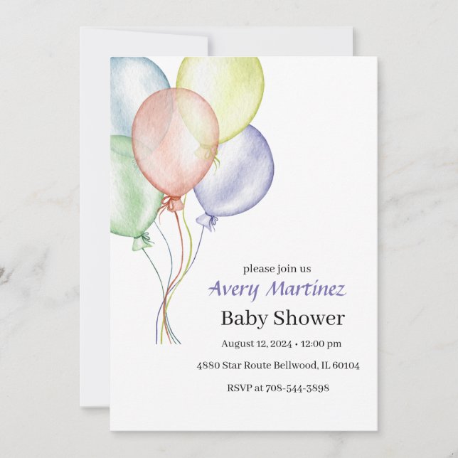 Colourful balloon Baby Shower Invitation (Front)