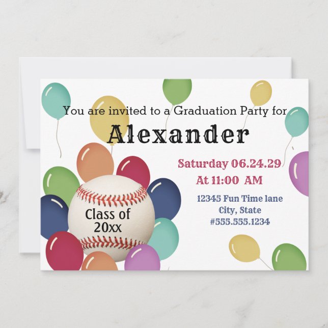 Colourful Balloon Baseball Sports Graduation Party (Front)