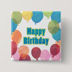 Colourful Balloon Birthday 15 Cm Square Badge