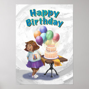 Colourful Balloon Birthday Girl Poster