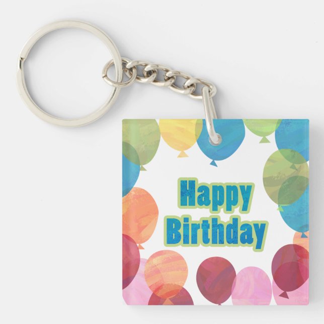 Colourful Balloon Birthday Key Ring (Front)
