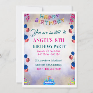Colourful Balloon Birthday Party Invitations