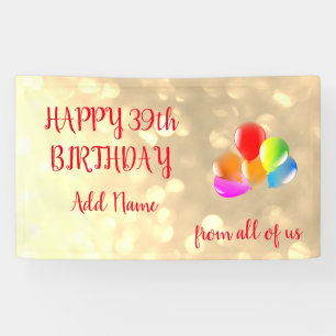 Colourful balloon design Happy 39th Birthday Banner