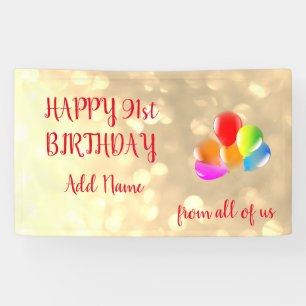 Colourful balloon design Happy 91st Birthday Banner