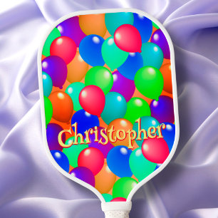 Colourful Balloon Fun Cute Typography Custom Name Pickleball Paddle