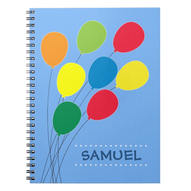Colourful Balloon Grouping Personalised Boys Spiral Notebook (Front)