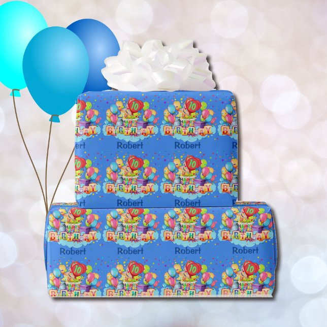 Colourful Balloons Add NAME AGE Birthday Gift Wrapping Paper (Creator Uploaded)