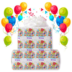 Colourful Balloons Add NAME Birthday Gift Wrapping Paper