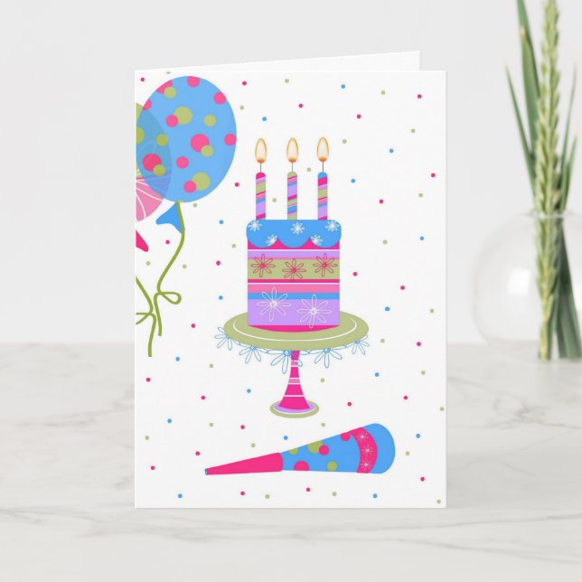 Colourful Balloons and Cake Birthday Card (Front)