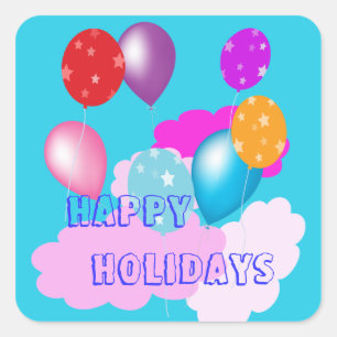 colourful balloons and clouds happy holiday square sticker