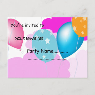 colourful balloons and clouds  invitation postcard