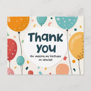 Colourful Balloons and Confetti Birthday Thank You Postcard
