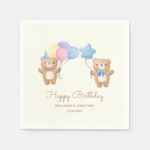 Colourful Balloons Bear Boys Joint Birthday Napkin