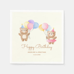 Colourful Balloons Bear Together Joint Birthday  Napkin