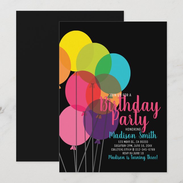 Colourful Balloons Birthday Invitation (Front/Back)