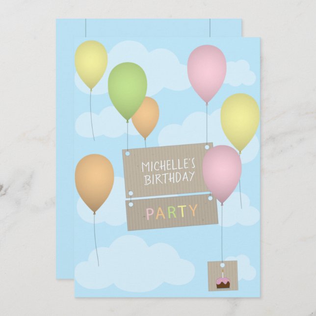 Colourful Balloons Birthday Invitation (Front/Back)