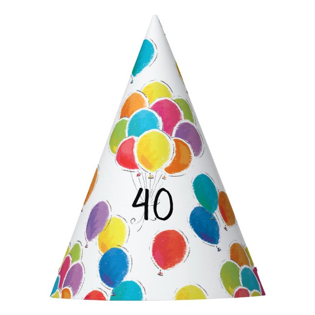 Colourful Balloons Birthday Party Hat Add Age (Front)