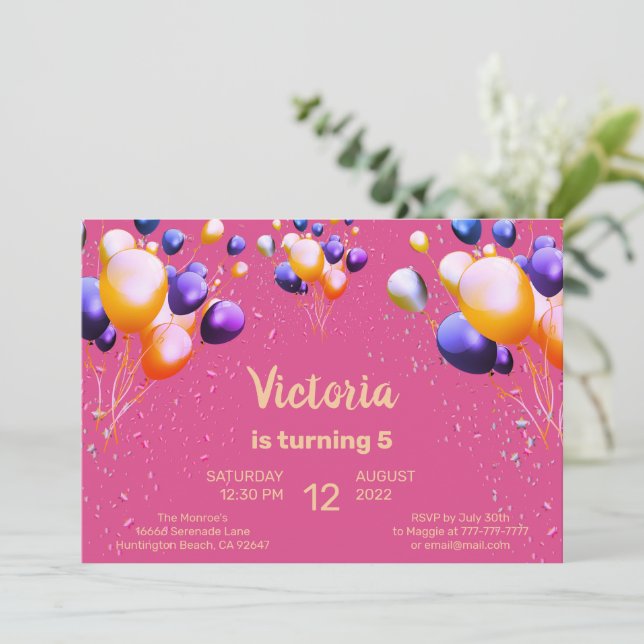 Colourful Balloons Birthday Party Invitation (Standing Front)