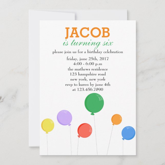 Colourful Balloons Birthday Party Invitation (Front)