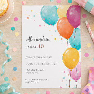 Colourful Balloons Birthday Party  Invitation
