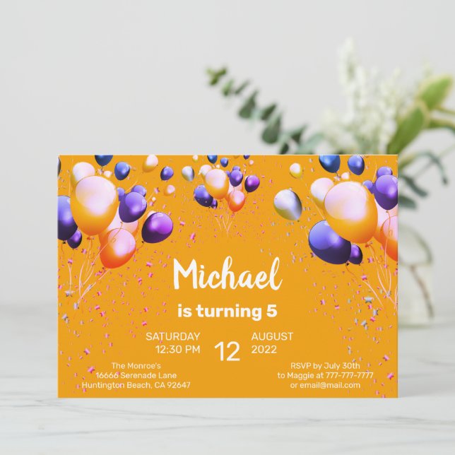 Colourful Balloons Birthday Party Invitation (Standing Front)