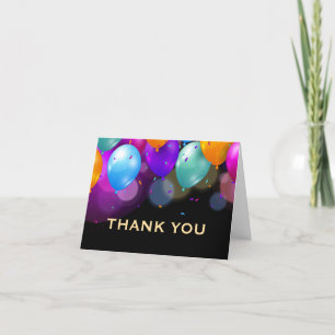 Colourful Balloons Black and Gold Confetti Thank You Card
