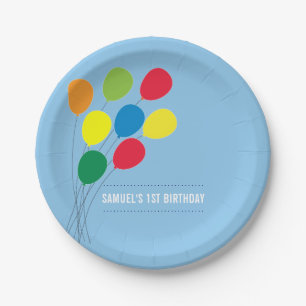 Colourful Balloons Boy's 1st Birthday Party Paper Plate