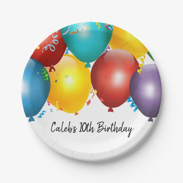 Colourful Balloons & Confetti Birthday Party Paper Plate (Front)