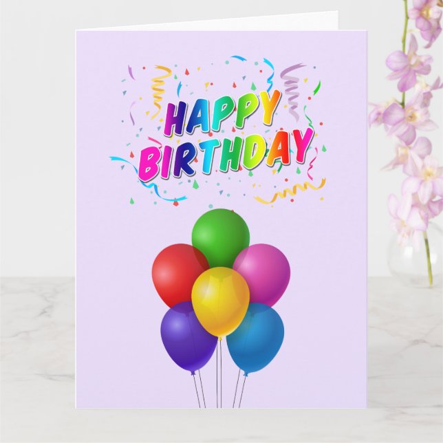 Colourful Balloons Confetti Happy Birthday Card (Orchid)