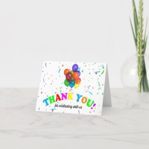 Colourful Balloons & Confetti Thank You Card