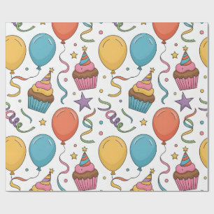 Colourful Balloons & Cupcakes Party Pattern Wrapping Paper