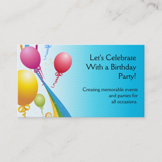 Colourful Balloons | Curly Ribbons Business Card (Front)