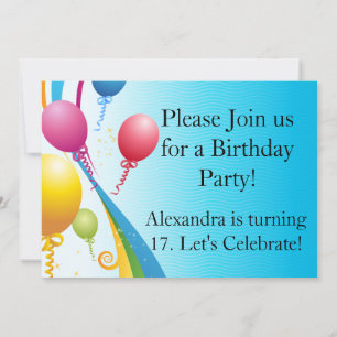 Colourful Balloons Curly Ribbons Invitation
