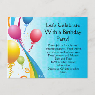 Colourful Balloons Curly Ribbons Invitation Postcard
