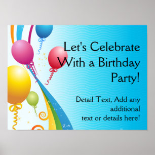 Colourful Balloons Curly Ribbons Poster