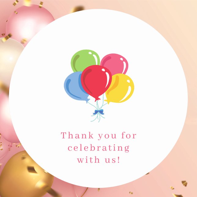Colourful Balloons Custom Message Celebration Classic Round Sticker (Creator Uploaded)