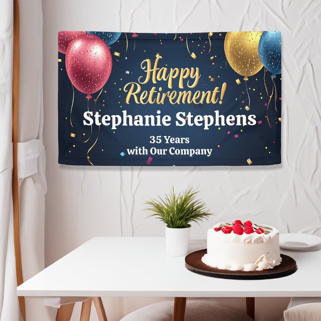 Colourful Balloons Custom Retirement Party Banner (happy retirement custom personalized party banner)