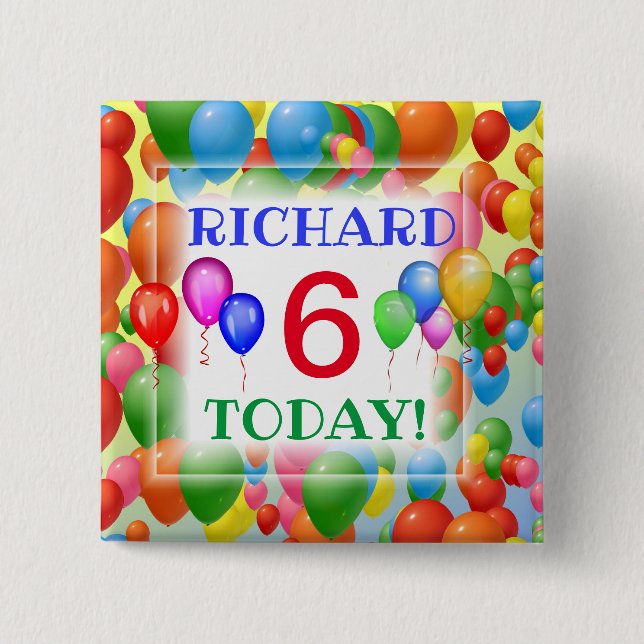 Colourful Balloons Customisable Age 15 Cm Square Badge (Front)