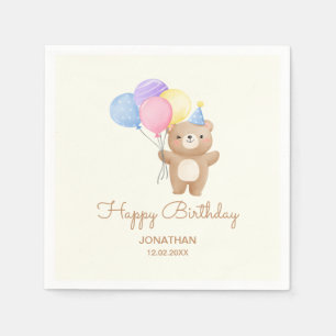 Colourful Balloons Cute Bear Boy Birthday Napkin