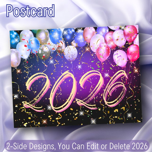 Colourful Balloons Festive Confetti Happy New Year Holiday Postcard (Creator Uploaded)