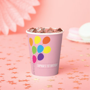 Colourful Balloons Girls 1st Birthday Party Paper  Paper Cups