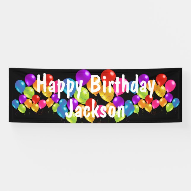 Colourful Balloons Happy Birthday Add Name Banner (Horizontal)