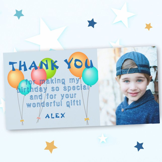 Colourful Balloons Kids Birthday Photo Thank You Card (Creator Uploaded)
