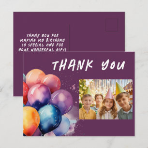 Colourful Balloons Kids Birthday Photo Thank you Postcard