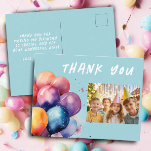 Colourful Balloons Kids Birthday Photo Thank you Postcard