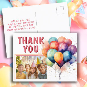 Colourful Balloons Kids Birthday Photo Thank you Postcard