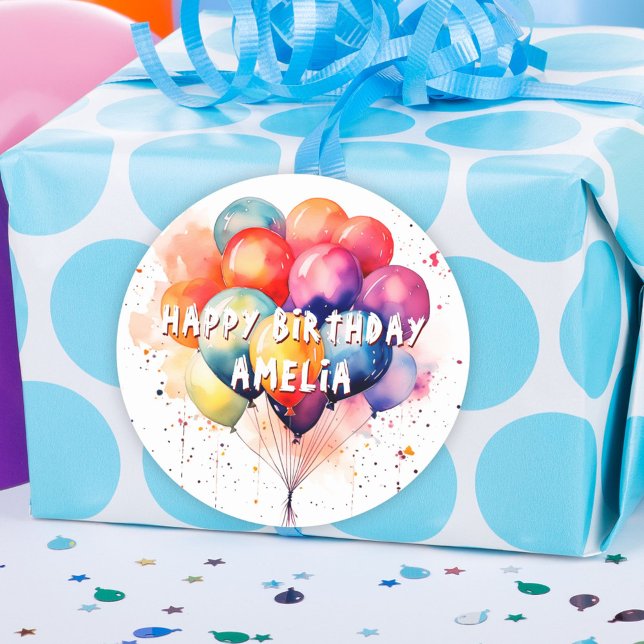 Colourful Balloons Kids Happy Birthday  Classic Round Sticker (Creator Uploaded)