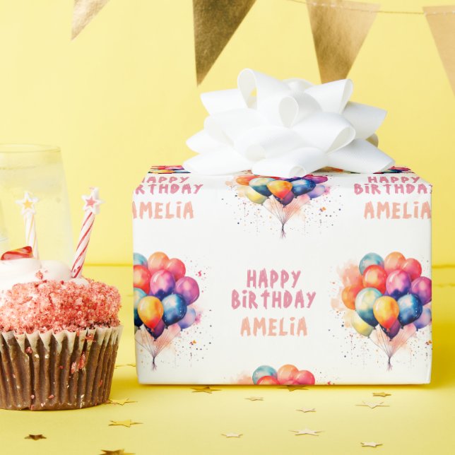 Colourful Balloons Kids Happy Birthday Gift Wrapping Paper (Birthday Party)