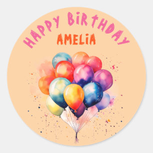Colourful Balloons Kids Happy Birthday Party Classic Round Sticker